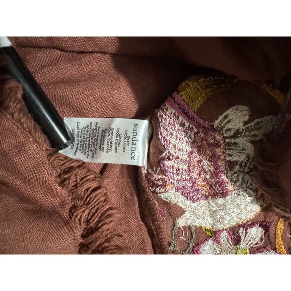 Sundance bohemian shirt embroidered bird floral 100% linen brown cottage women S - Picture 4 of 8